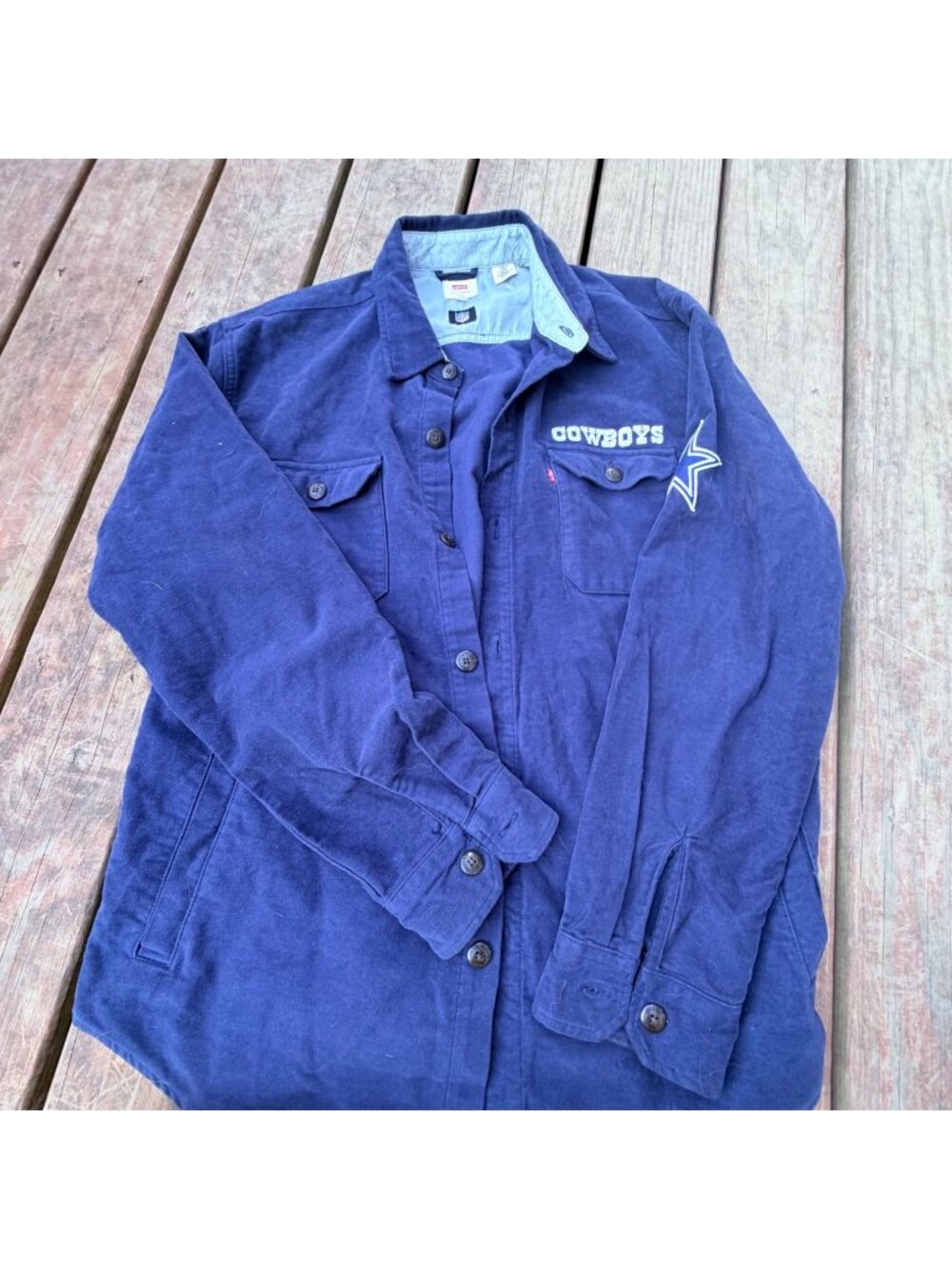 VIntage NFL Dallas Cowboys Mens Navy Blue Corduroy Shirt Jacket XL